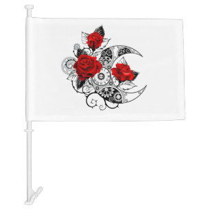 Mechanical Crescent with Red Roses Car Flag