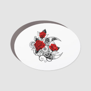 Mechanical Crescent with Red Roses Car Magnet