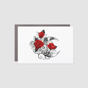 Mechanical Crescent with Red Roses Car Magnet