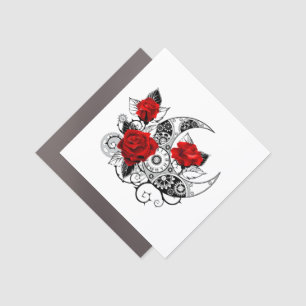 Mechanical Crescent with Red Roses Car Magnet
