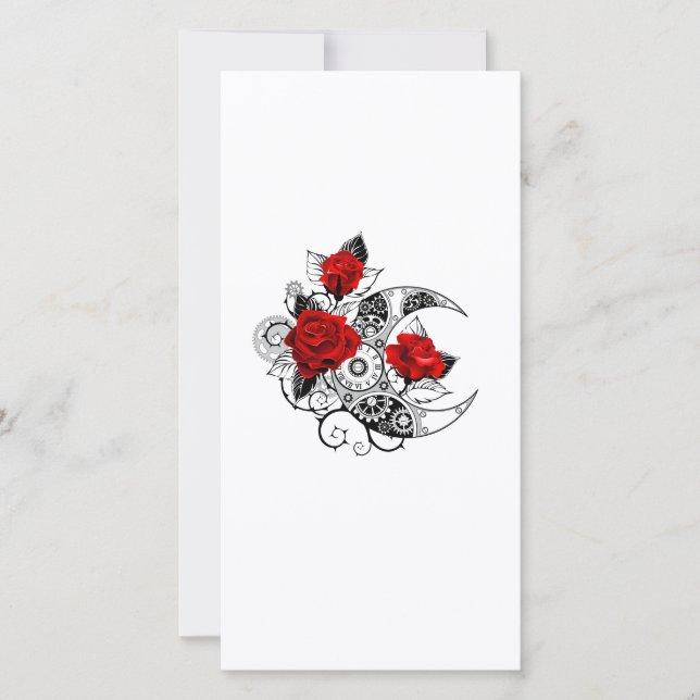 Mechanical Crescent with Red Roses Card (Front)