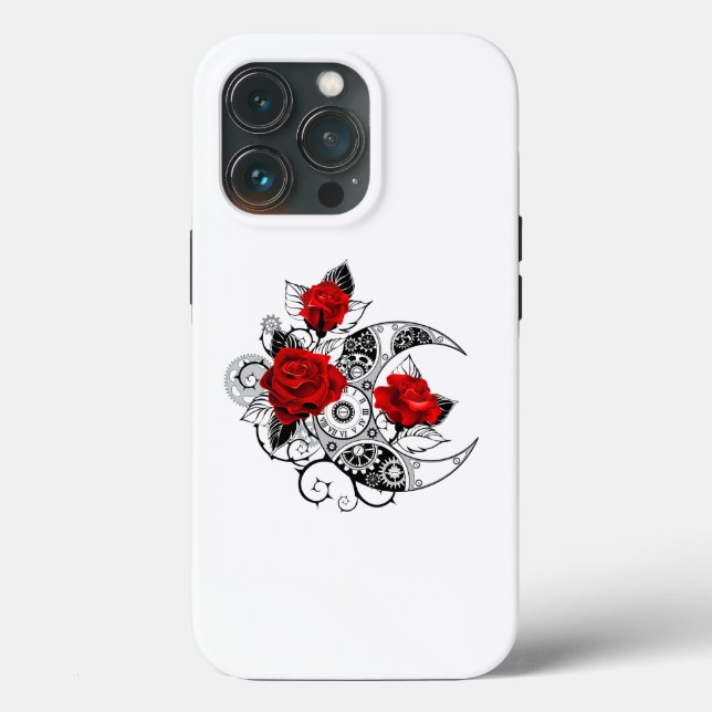 Mechanical Crescent with Red Roses Case-Mate iPhone Case (Back)