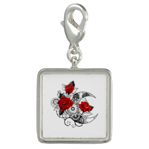 Mechanical Crescent with Red Roses Charm