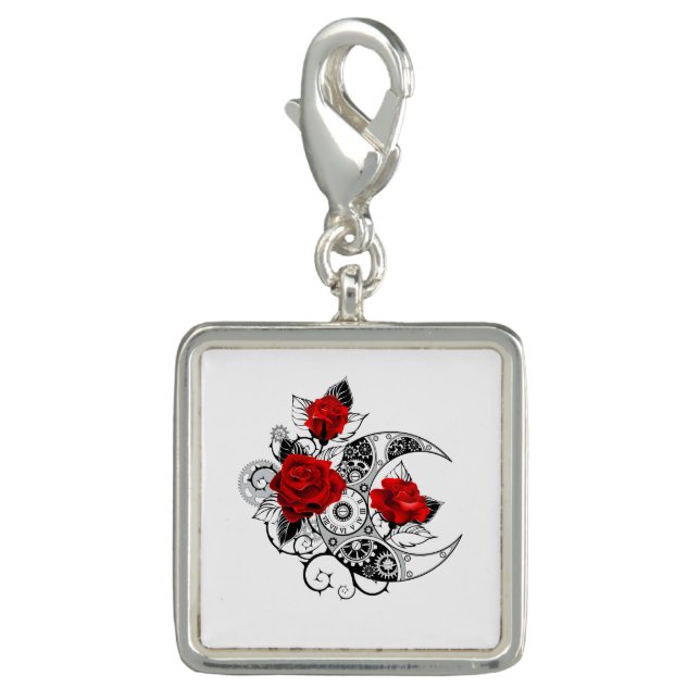 Mechanical Crescent with Red Roses Charm (Front)
