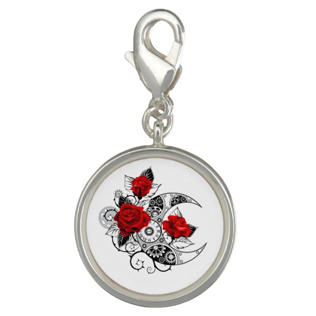 Mechanical Crescent with Red Roses Charm (Front)
