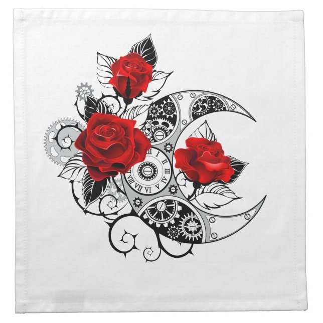 Mechanical Crescent with Red Roses Cloth Napkin (Front)
