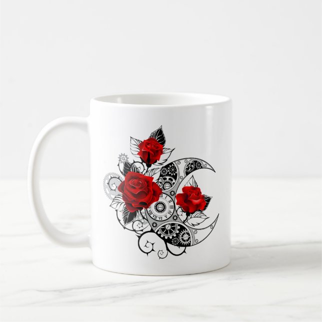 Mechanical Crescent with Red Roses Coffee Mug (Left)