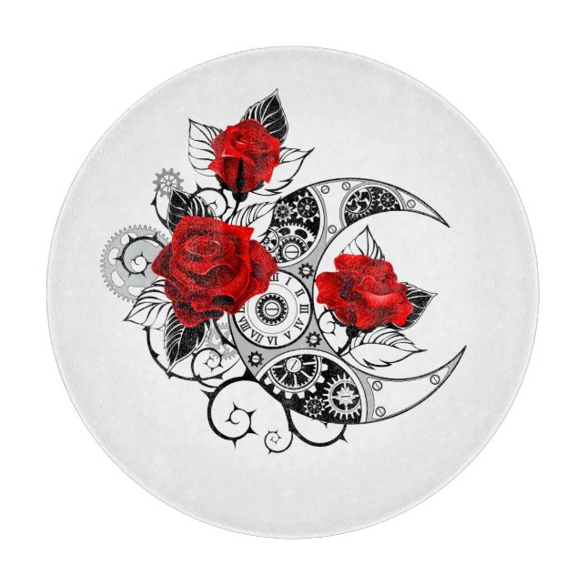Mechanical Crescent with Red Roses Cutting Board (Front)