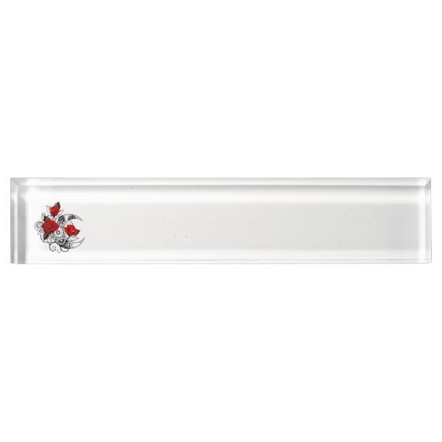 Mechanical Crescent with Red Roses Desk Name Plate (Front)