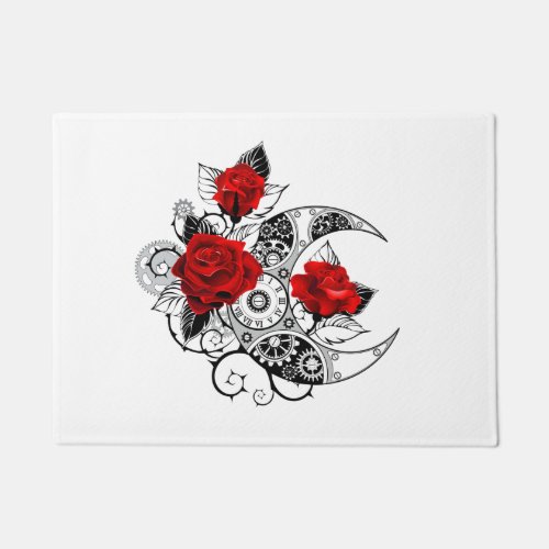 Mechanical Crescent with Red Roses Doormat