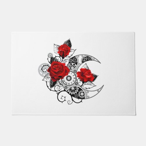 Mechanical Crescent with Red Roses Doormat