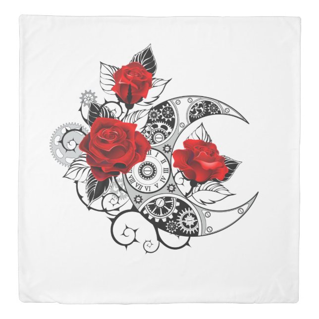 Mechanical Crescent with Red Roses Duvet Cover (Front)