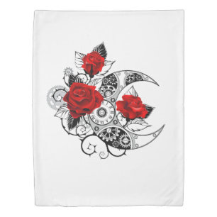 Mechanical Crescent with Red Roses Duvet Cover