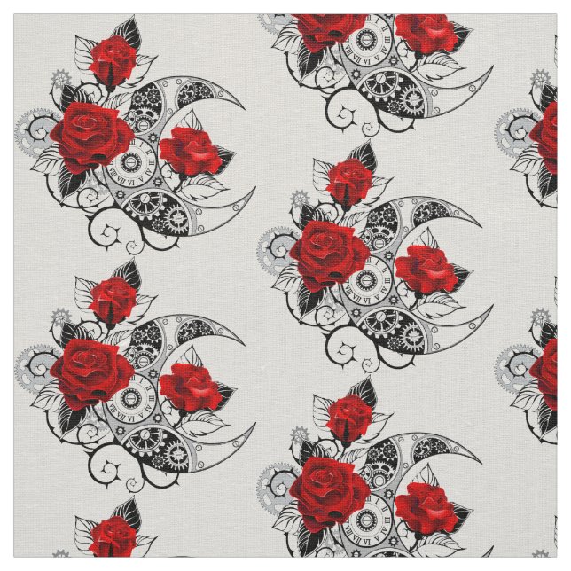 Mechanical Crescent with Red Roses Fabric (Swatch)