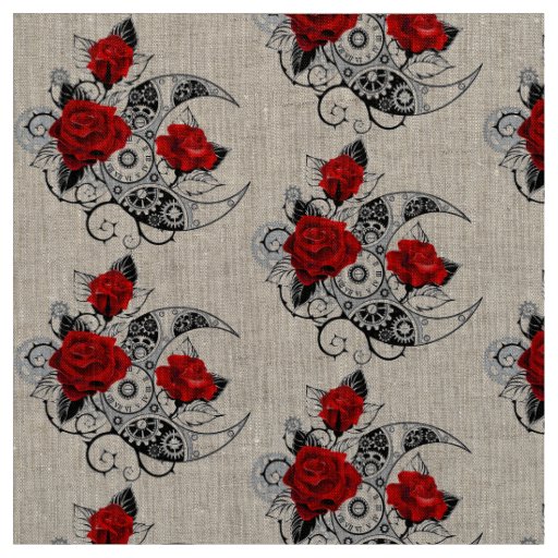 Mechanical Crescent with Red Roses Fabric