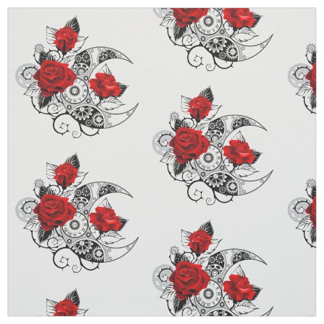 Mechanical Crescent with Red Roses Fabric (Swatch)