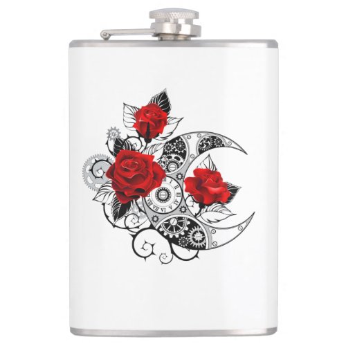 Mechanical Crescent with Red Roses Flask