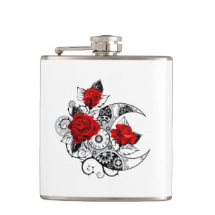 Mechanical Crescent with Red Roses Flask