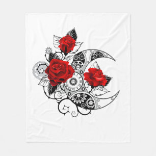 Mechanical Crescent with Red Roses Fleece Blanket