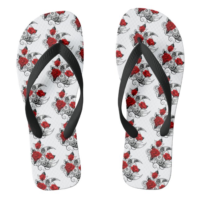 Mechanical Crescent with Red Roses Flip Flops (Footbed)