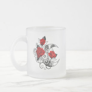Mechanical Crescent with Red Roses Frosted Glass Coffee Mug