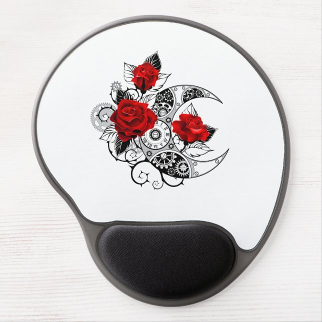 Mechanical Crescent with Red Roses Gel Mouse Pad (Front)