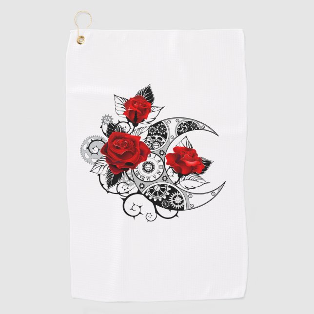 Mechanical Crescent with Red Roses Golf Towel (Front)