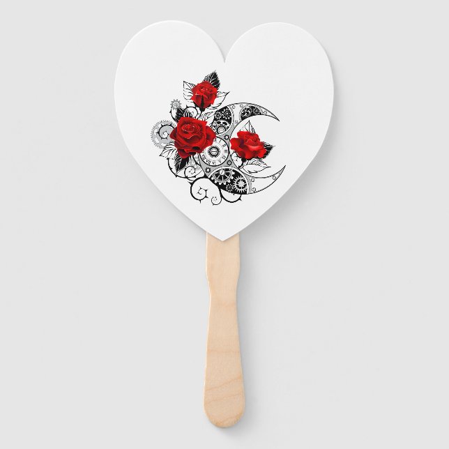 Mechanical Crescent with Red Roses Hand Fan (Front)