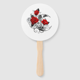 Mechanical Crescent with Red Roses Hand Fan