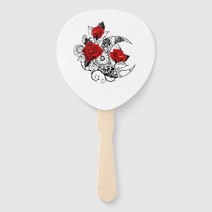 Mechanical Crescent with Red Roses Hand Fan