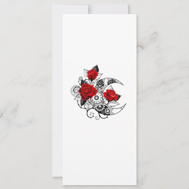 Mechanical Crescent with Red Roses Holiday Card (Front)