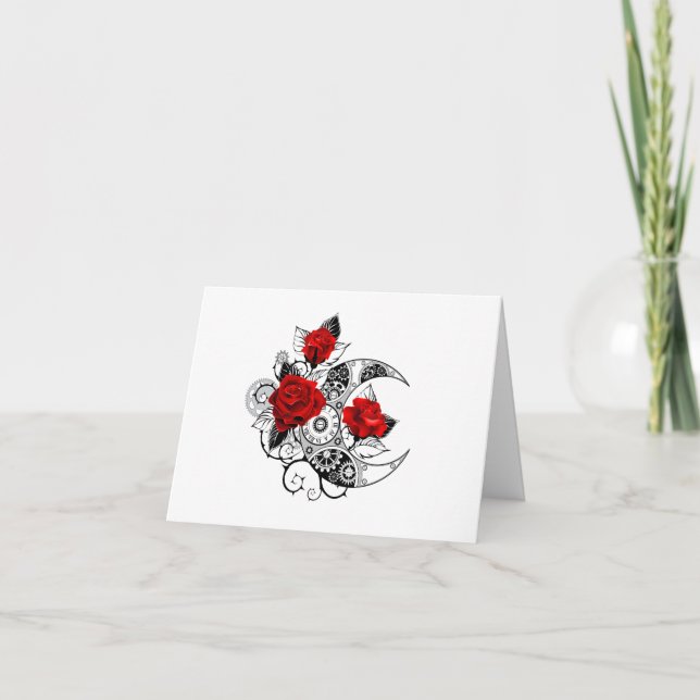 Mechanical Crescent with Red Roses Holiday Card (Front)