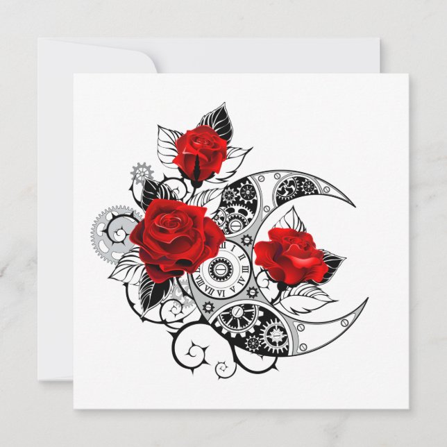 Mechanical Crescent with Red Roses Invitation (Front)