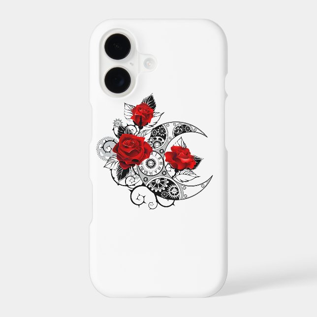 Mechanical Crescent with Red Roses iPhone Case (Back)