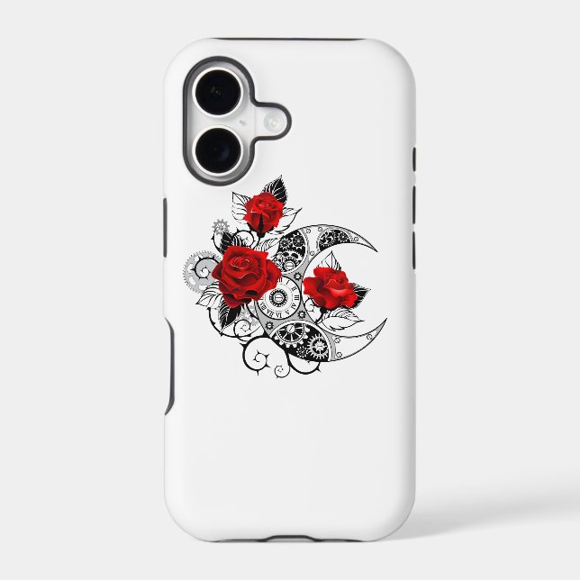 Mechanical Crescent with Red Roses Iphone Case (Back)