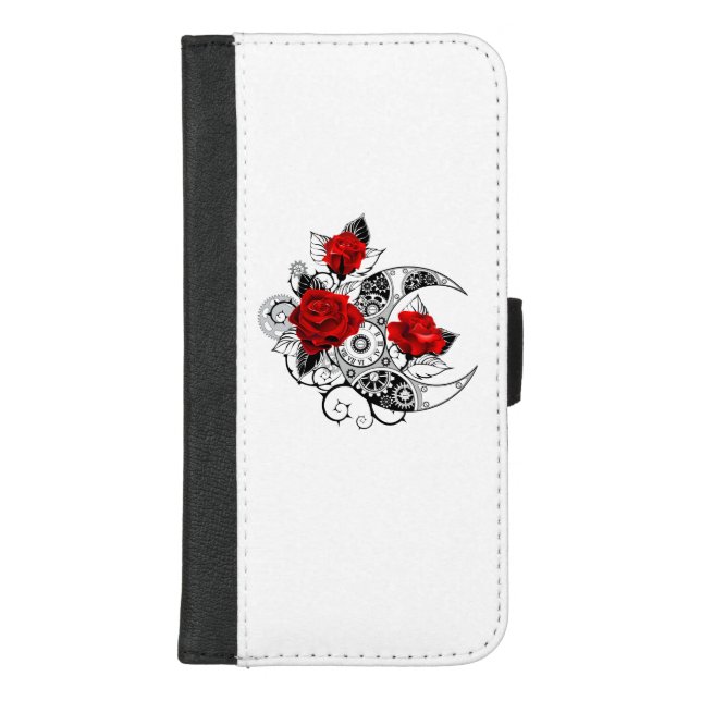 Mechanical Crescent with Red Roses iPhone Wallet Case (Front)