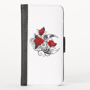 Mechanical Crescent with Red Roses iPhone XS Wallet Case