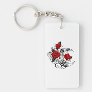 Mechanical Crescent with Red Roses Keychain