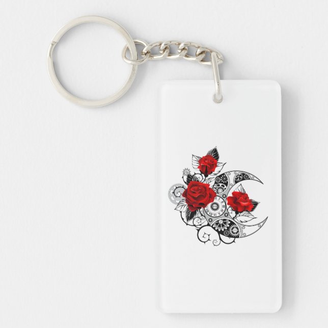 Mechanical Crescent with Red Roses Keychain (Front)