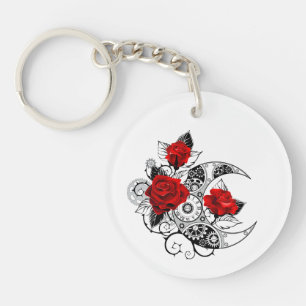 Mechanical Crescent with Red Roses Keychain