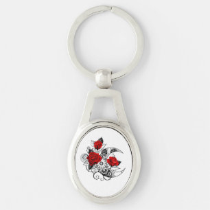 Mechanical Crescent with Red Roses Keychain