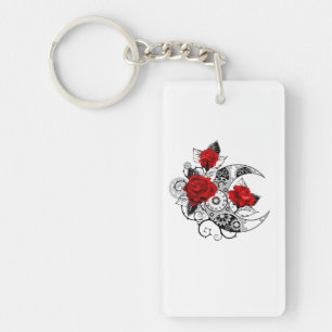 Mechanical Crescent with Red Roses Keychain