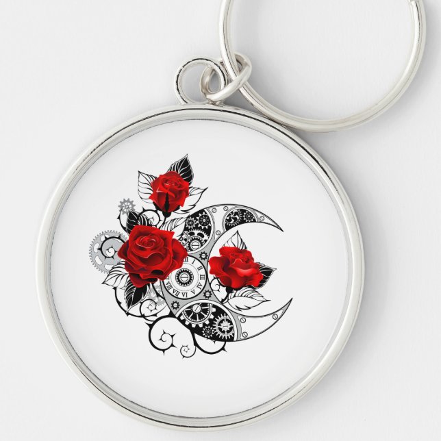 Mechanical Crescent with Red Roses Keychain (Front)