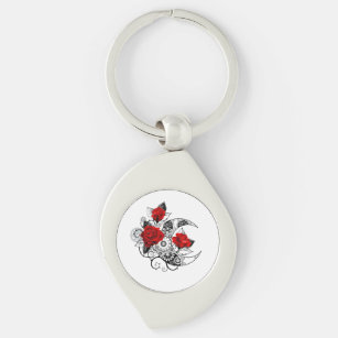 Mechanical Crescent with Red Roses Keychain