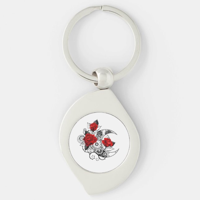 Mechanical Crescent with Red Roses Keychain (Front)