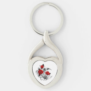 Mechanical Crescent with Red Roses Keychain