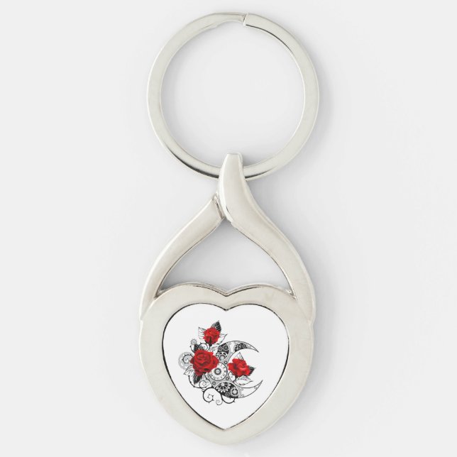 Mechanical Crescent with Red Roses Keychain (Front)