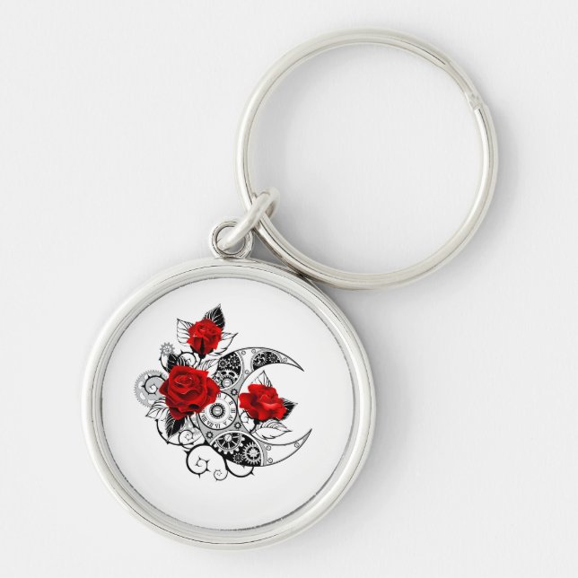 Mechanical Crescent with Red Roses Keychain (Front)