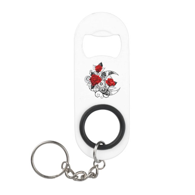 Mechanical Crescent with Red Roses Keychain Bottle Opener (Front)