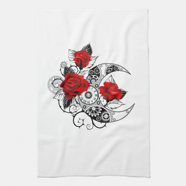 Mechanical Crescent with Red Roses Kitchen Towel (Vertical)